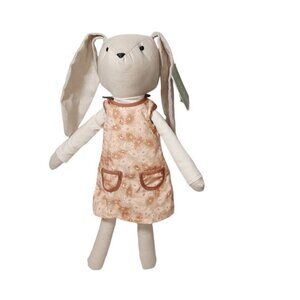 H&M Bunny Beige Linen Floral Dress Sewn Eyes Plush Stuffed Animal Lovey Toy 14"